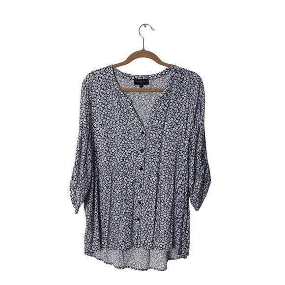 Cynthia Rowley Womens Floral Button-Down Blouse 3/4 Sleeves 1X Size 100% Rayon - Picture 1 of 5